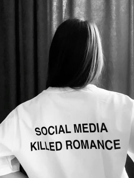 White Oversized Graphic T-Shirt for Women – “Social Media Killed Romance” | physical by Acid House™ (formerly Zyra Drip)