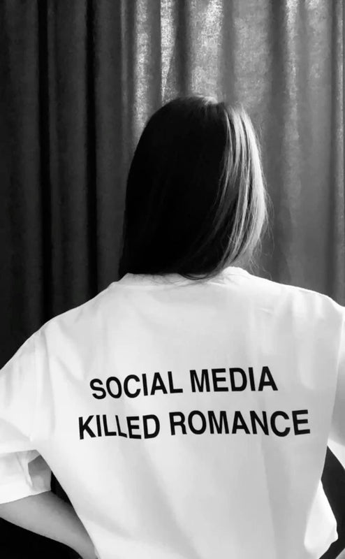 White Oversized Graphic T-Shirt for Women – “Social Media Killed Romance” | physical by Acid House™ (formerly Zyra Drip)