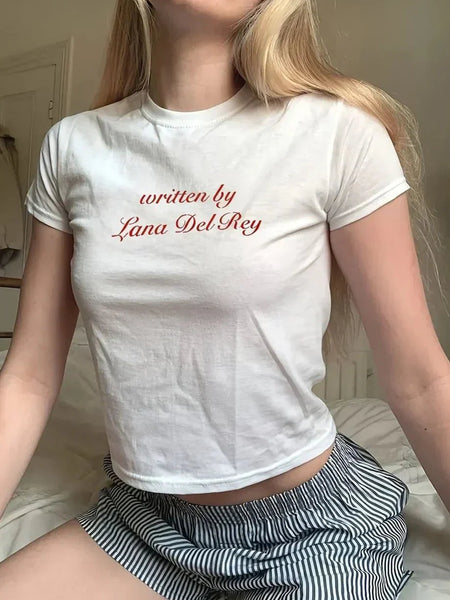 Written by Lana Del Rey Baby Tee – White Baby Tee | Crop Top | physical by Acid House™ (formerly Zyra Drip)