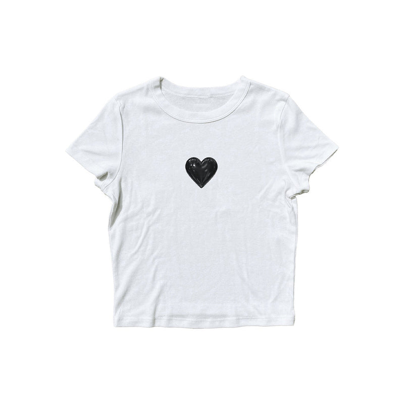 Y2K White Baby Tee for Women | Minimal Heart Cotton Crop Top | physical by Acid House™ (formerly Zyra Drip)