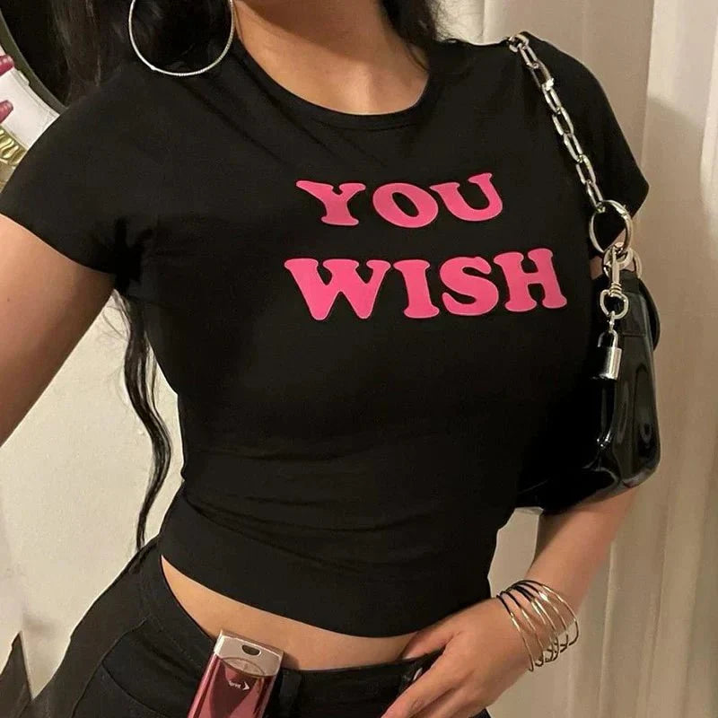 YOU WISH Graphic Baby Tee for Women – Black Y2K Crop Top | physical by Acid House™ (formerly Zyra Drip)
