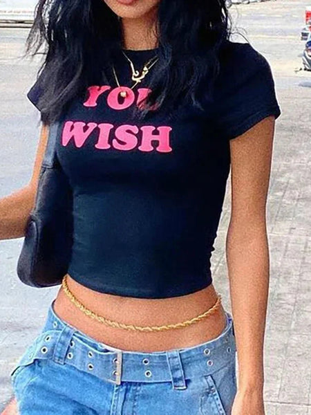 YOU WISH Graphic Baby Tee for Women – Black Y2K Crop Top | physical by Acid House™ (formerly Zyra Drip)