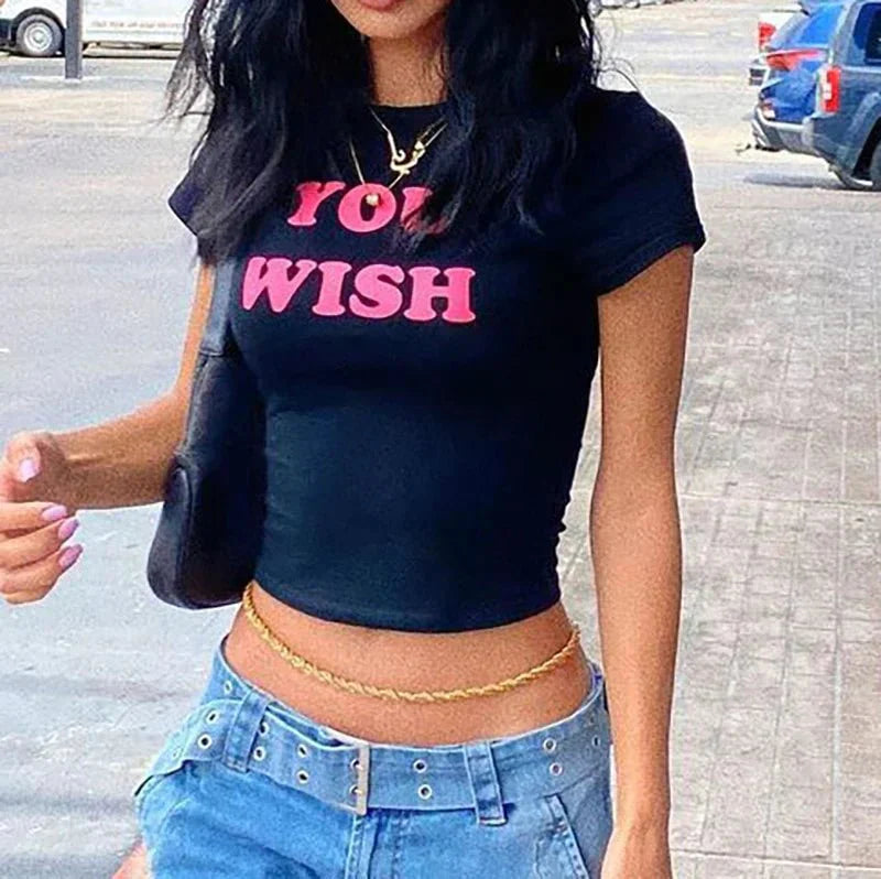 YOU WISH Graphic Baby Tee for Women – Black Y2K Crop Top | physical by Acid House™ (formerly Zyra Drip)
