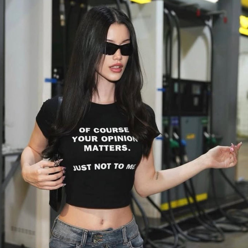 Your Opinion Matters Crop Top – Black Baby Tee for Women | physical by Acid House™ (formerly Zyra Drip)