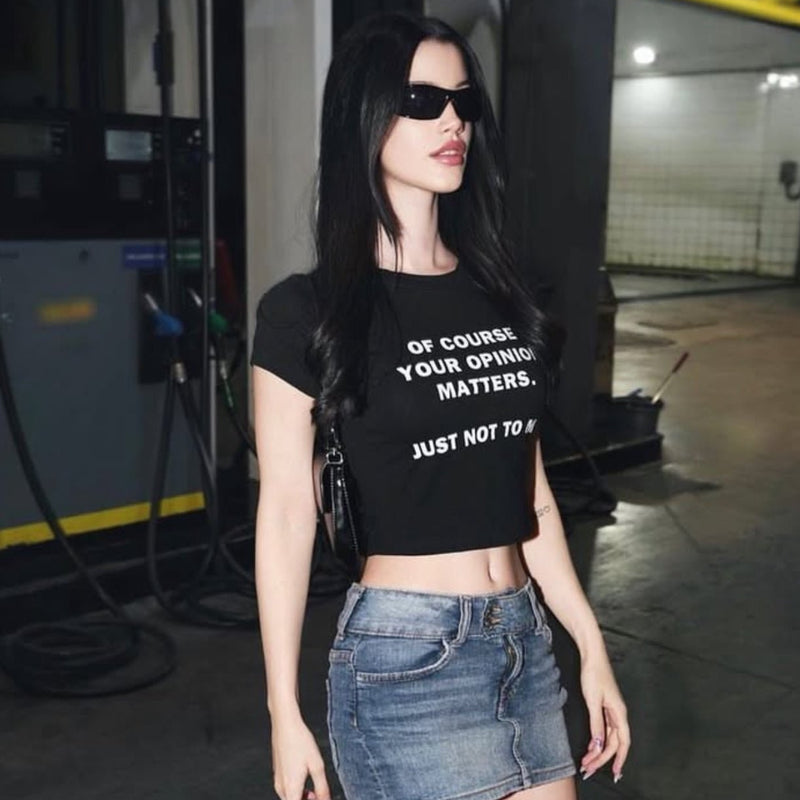 Your Opinion Matters Crop Top – Black Baby Tee for Women | physical by Acid House™ (formerly Zyra Drip)